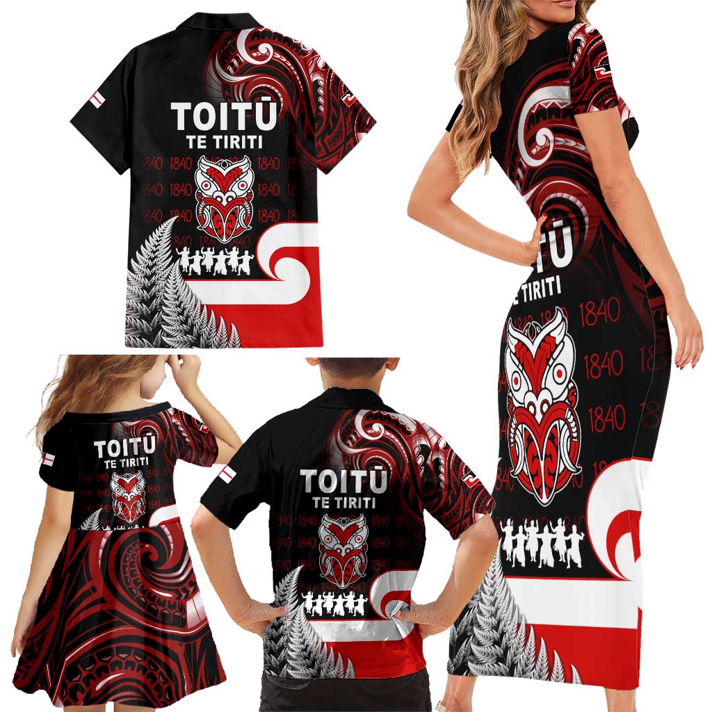 Aotearoa Toitu He Whakaputanga Family Matching Short Sleeve Bodycon Dress and Hawaiian Shirt Toitu Te Tiriti O Waitangi LT05 - Polynesian Pride
