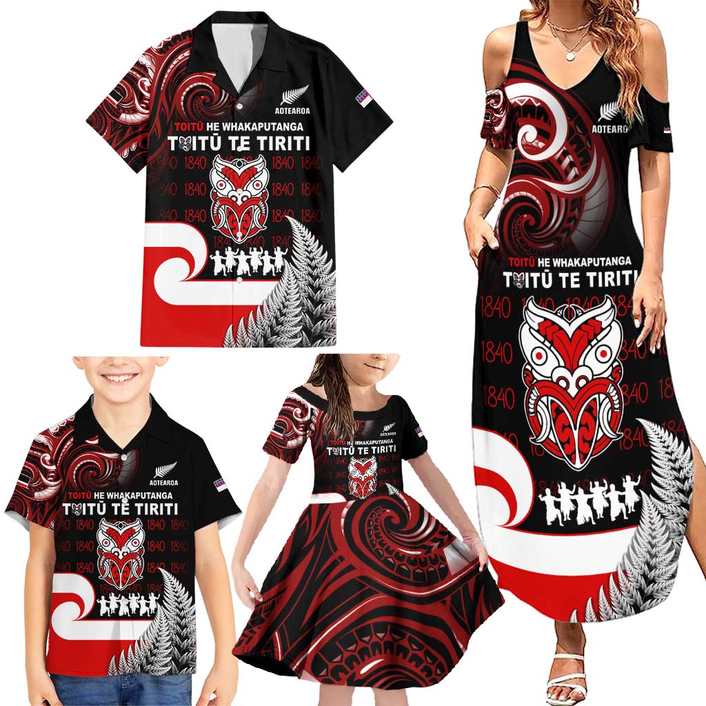 Aotearoa Toitu He Whakaputanga Family Matching Summer Maxi Dress and Hawaiian Shirt Toitu Te Tiriti O Waitangi LT05 - Polynesian Pride