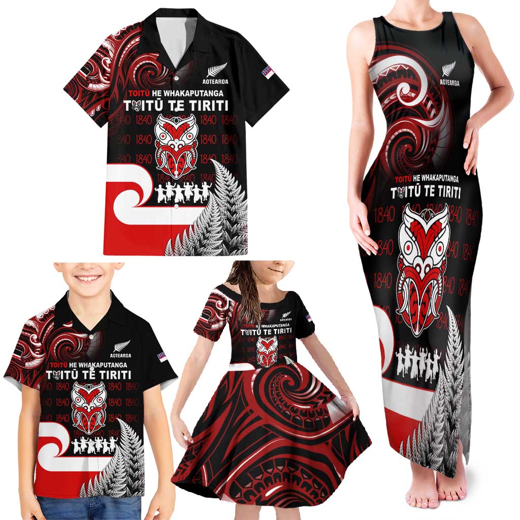 Aotearoa Toitu He Whakaputanga Family Matching Tank Maxi Dress and Hawaiian Shirt Toitu Te Tiriti O Waitangi LT05 - Polynesian Pride