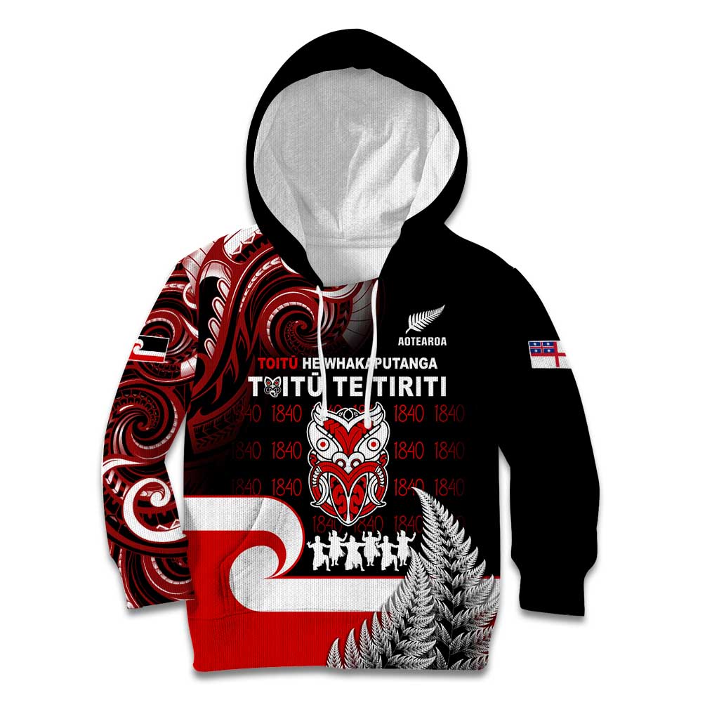 Aotearoa Toitu He Whakaputanga Kid Hoodie Toitu Te Tiriti O Waitangi LT05 Hoodie Black - Polynesian Pride