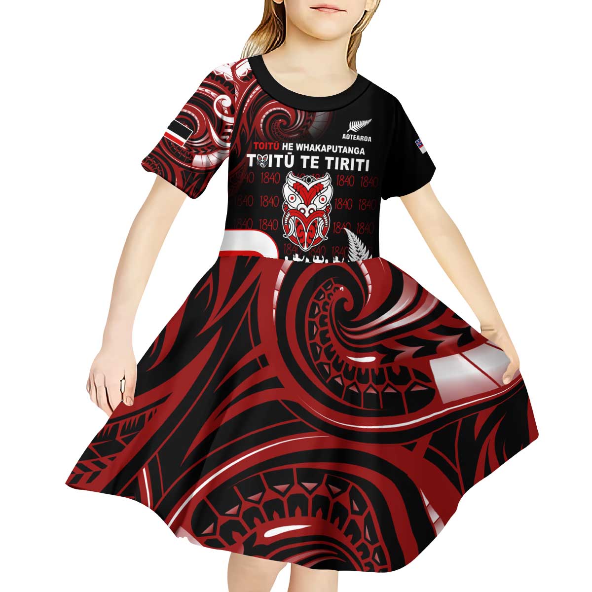 Aotearoa Toitu He Whakaputanga Kid Short Sleeve Dress Toitu Te Tiriti O Waitangi LT05 - Polynesian Pride