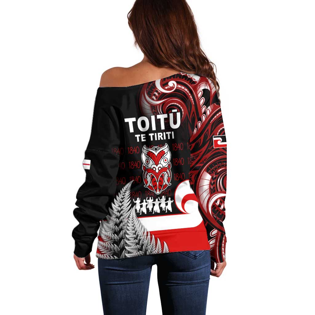 Aotearoa Toitu He Whakaputanga Off Shoulder Sweater Toitu Te Tiriti O Waitangi LT05 - Polynesian Pride