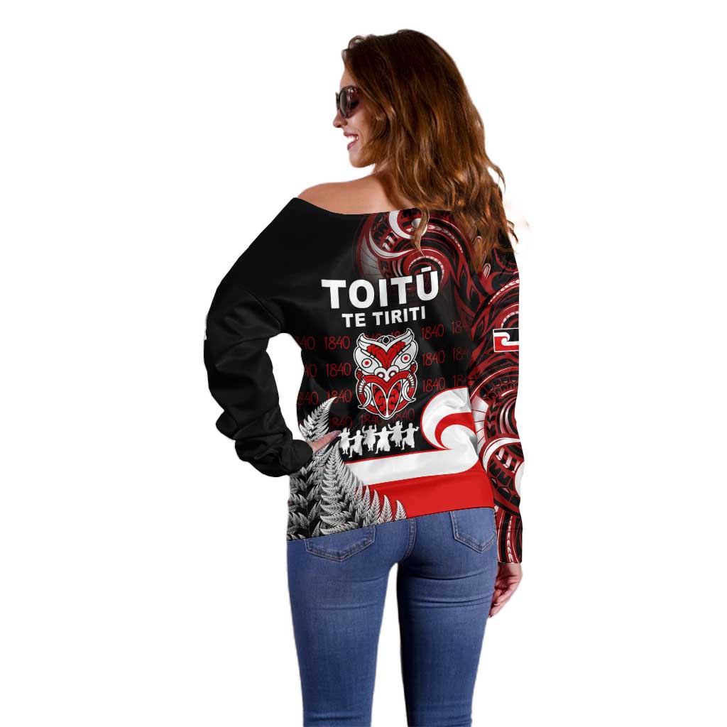 Aotearoa Toitu He Whakaputanga Off Shoulder Sweater Toitu Te Tiriti O Waitangi LT05 - Polynesian Pride