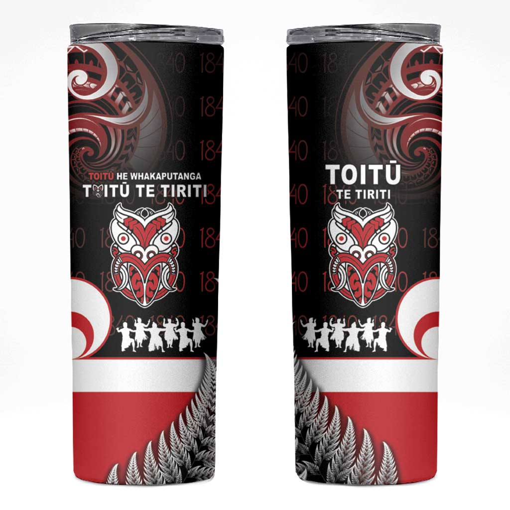 Aotearoa Toitu He Whakaputanga Skinny Tumbler Toitu Te Tiriti O Waitangi LT05 Black - Polynesian Pride