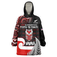 Aotearoa Toitu He Whakaputanga Wearable Blanket Hoodie Toitu Te Tiriti O Waitangi LT05 One Size Black - Polynesian Pride