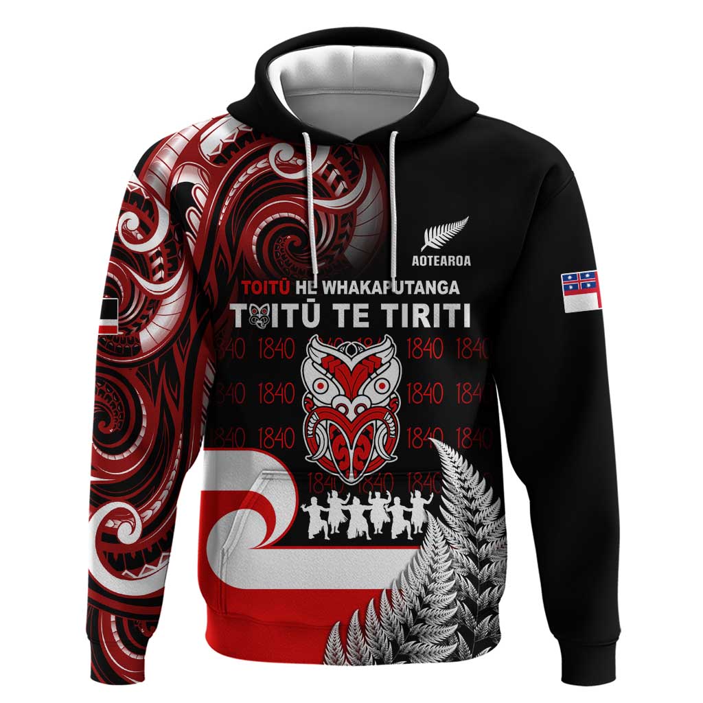 Aotearoa Toitu He Whakaputanga Zip Hoodie Toitu Te Tiriti O Waitangi LT05 Pullover Hoodie Black - Polynesian Pride