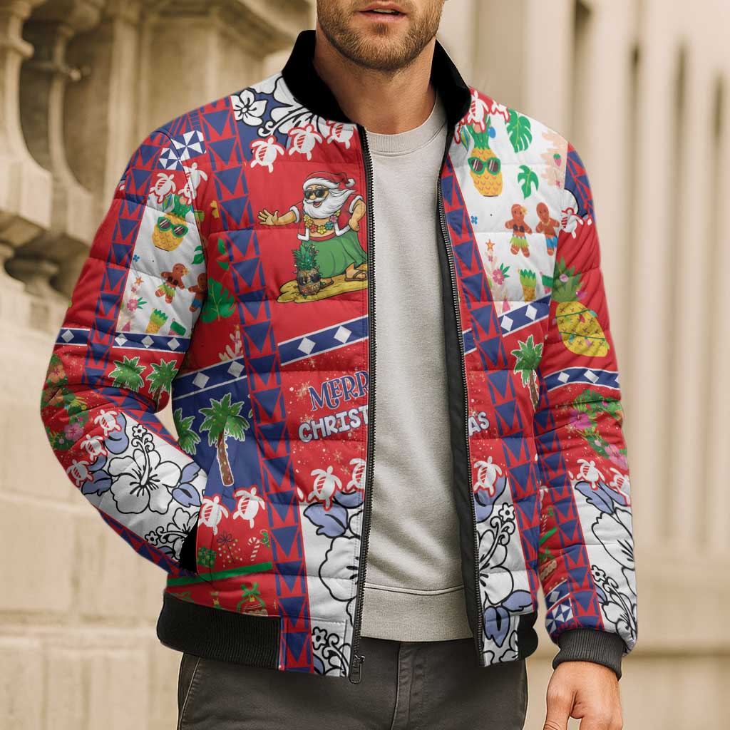 Wallis And Futuna Christmas Bomber Puffer Jacket Festive Beach Vibes - Polynesian Pride