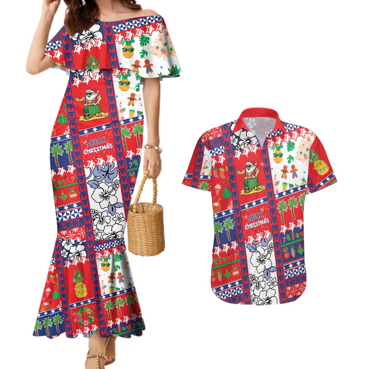 Wallis And Futuna Christmas Couples Matching Mermaid Dress and Hawaiian Shirt Festive Beach Vibes - Polynesian Pride