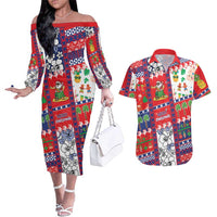 Wallis And Futuna Christmas Couples Matching Off The Shoulder Long Sleeve Dress and Hawaiian Shirt Festive Beach Vibes LT05 Red - Polynesian Pride