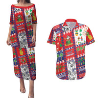 Wallis And Futuna Christmas Couples Matching Puletasi and Hawaiian Shirt Festive Beach Vibes - Polynesian Pride