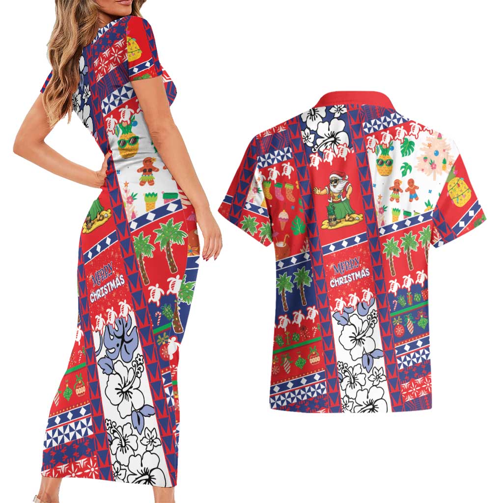 Wallis And Futuna Christmas Couples Matching Short Sleeve Bodycon Dress and Hawaiian Shirt Festive Beach Vibes LT05 - Polynesian Pride