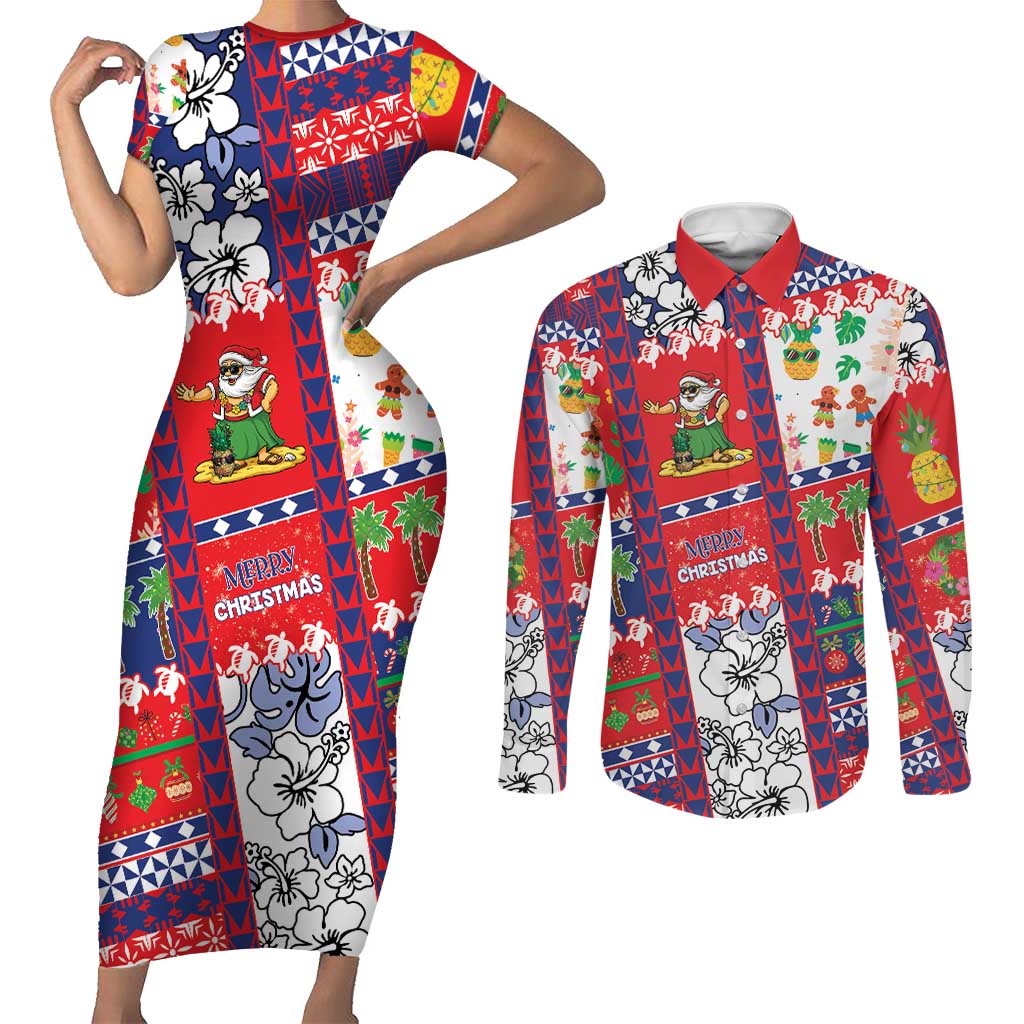 Wallis And Futuna Christmas Couples Matching Short Sleeve Bodycon Dress and Long Sleeve Button Shirt Festive Beach Vibes - Polynesian Pride