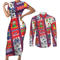 Wallis And Futuna Christmas Couples Matching Short Sleeve Bodycon Dress and Long Sleeve Button Shirt Festive Beach Vibes - Polynesian Pride
