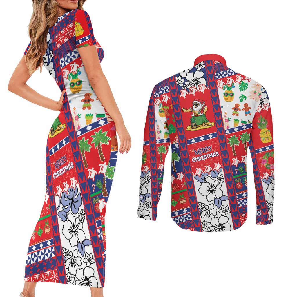 Wallis And Futuna Christmas Couples Matching Short Sleeve Bodycon Dress and Long Sleeve Button Shirt Festive Beach Vibes - Polynesian Pride