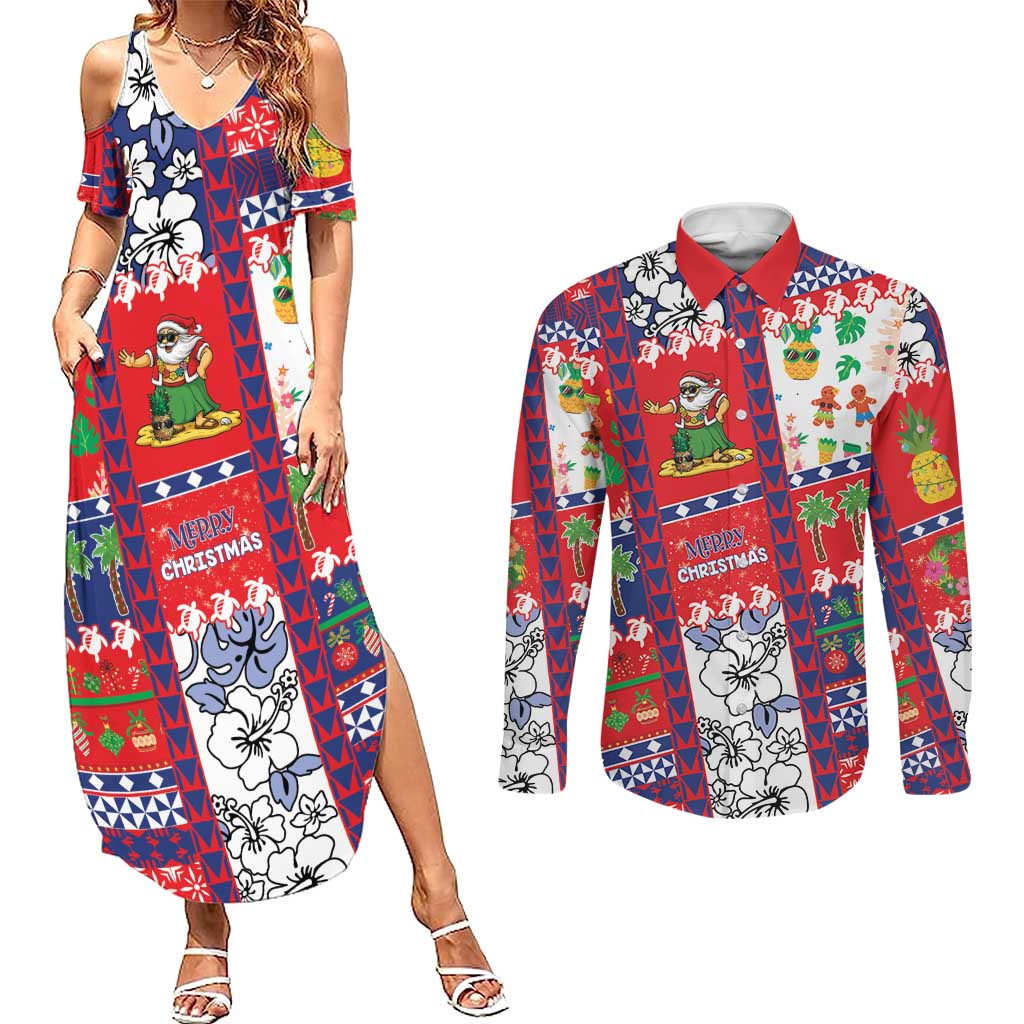 Wallis And Futuna Christmas Couples Matching Summer Maxi Dress and Long Sleeve Button Shirt Festive Beach Vibes - Polynesian Pride