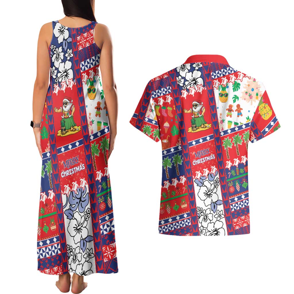 Wallis And Futuna Christmas Couples Matching Tank Maxi Dress and Hawaiian Shirt Festive Beach Vibes - Polynesian Pride