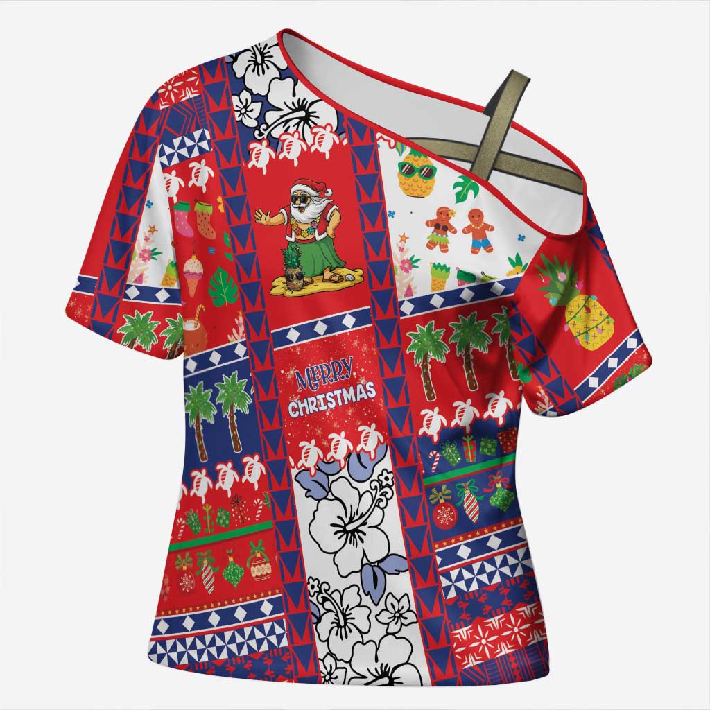 Wallis And Futuna Christmas Cross Shoulder Shirt Festive Beach Vibes - Polynesian Pride