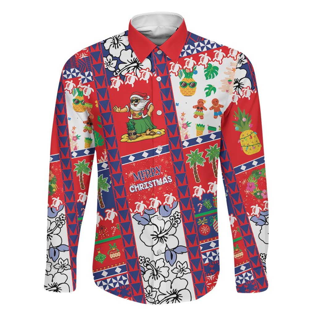 Wallis And Futuna Christmas Family Matching Off Shoulder Maxi Dress and Hawaiian Shirt Festive Beach Vibes LT05 Dad's Shirt - Long Sleeve Red - Polynesian Pride