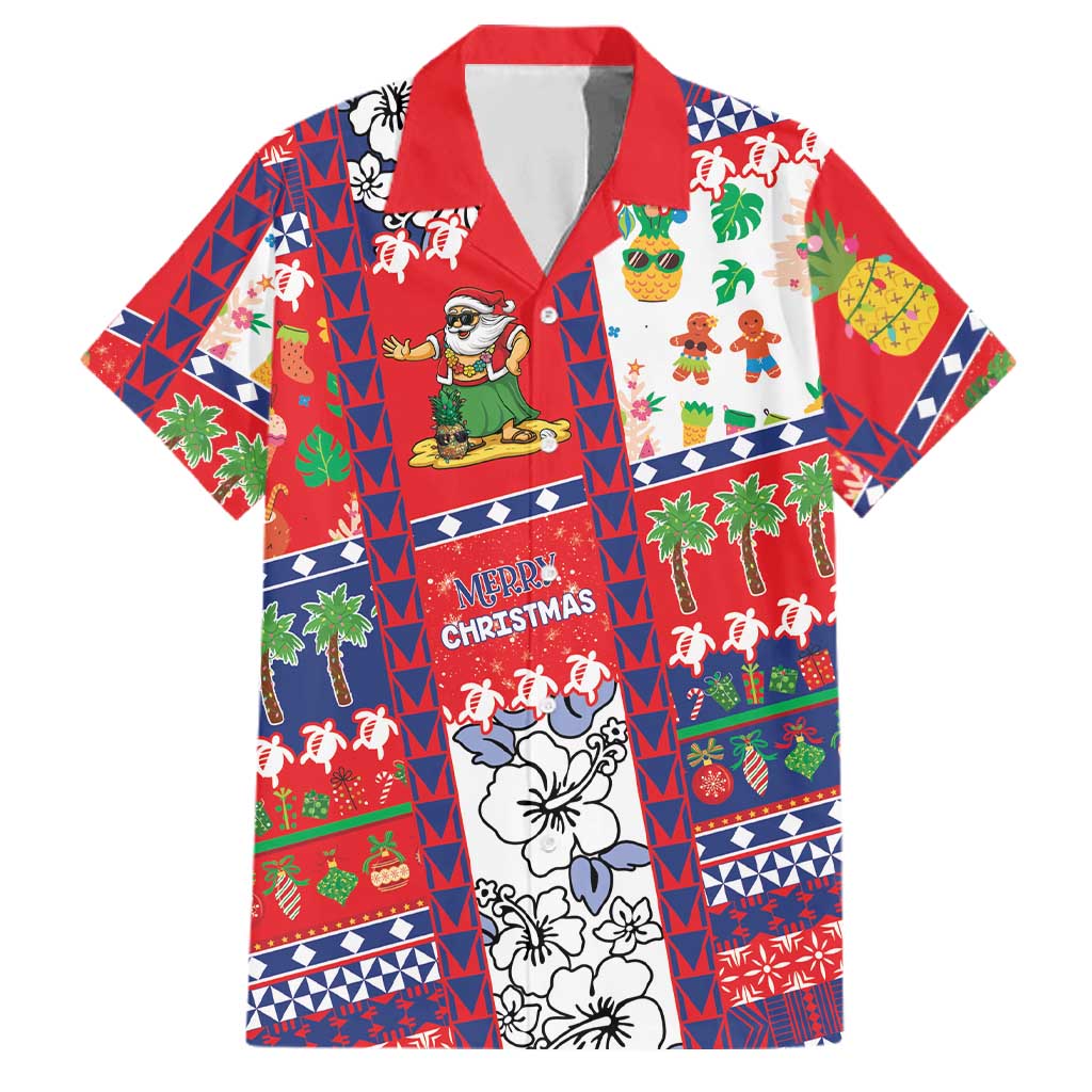 Wallis And Futuna Christmas Family Matching Puletasi and Hawaiian Shirt Festive Beach Vibes LT05 Dad's Shirt - Short Sleeve Red - Polynesian Pride