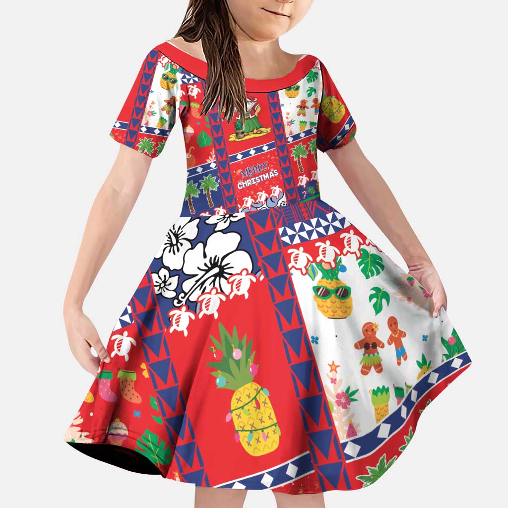 Wallis And Futuna Christmas Family Matching Tank Maxi Dress and Hawaiian Shirt Festive Beach Vibes LT05 Daughter's Dress Red - Polynesian Pride