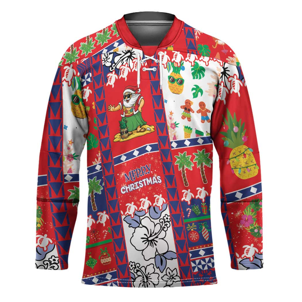 Wallis And Futuna Christmas Hockey Jersey Festive Beach Vibes - Polynesian Pride
