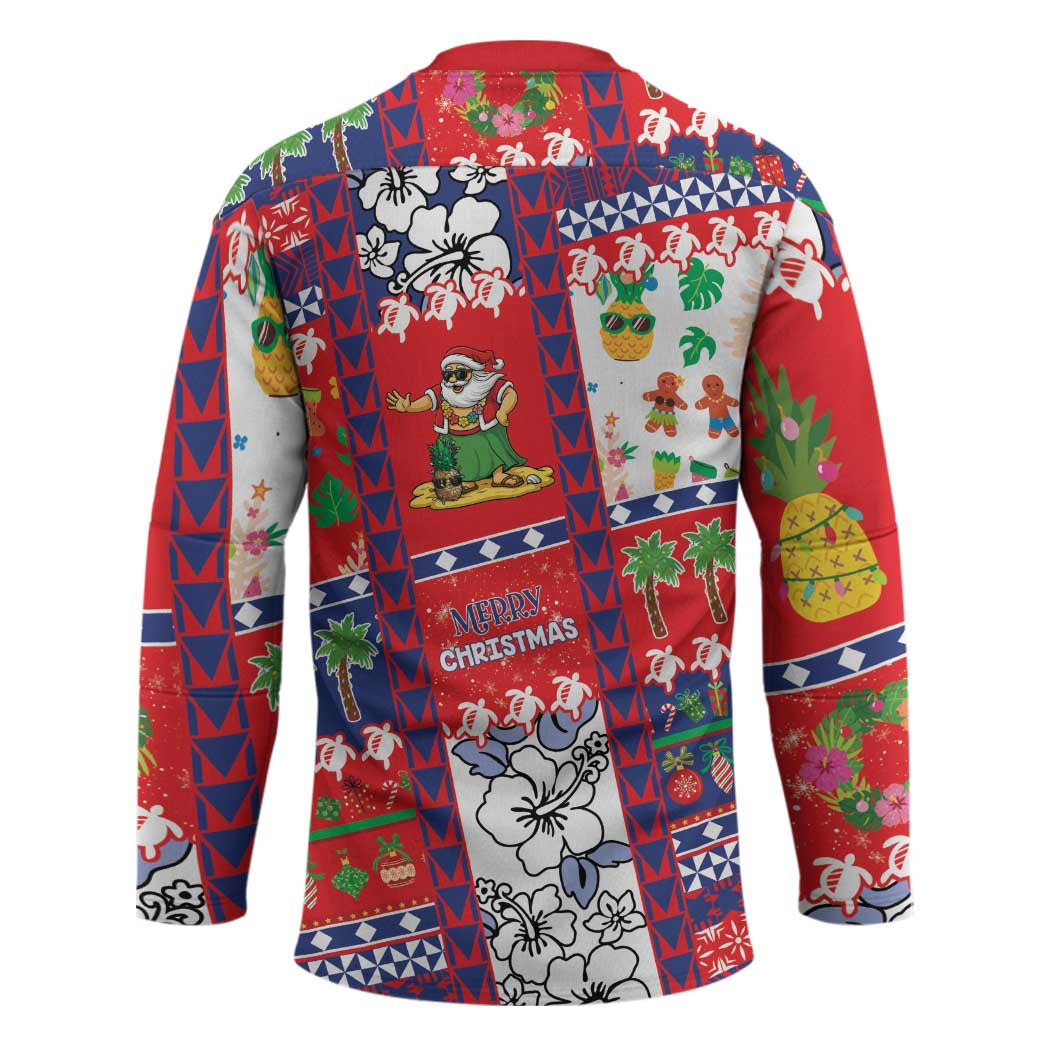Wallis And Futuna Christmas Hockey Jersey Festive Beach Vibes - Polynesian Pride
