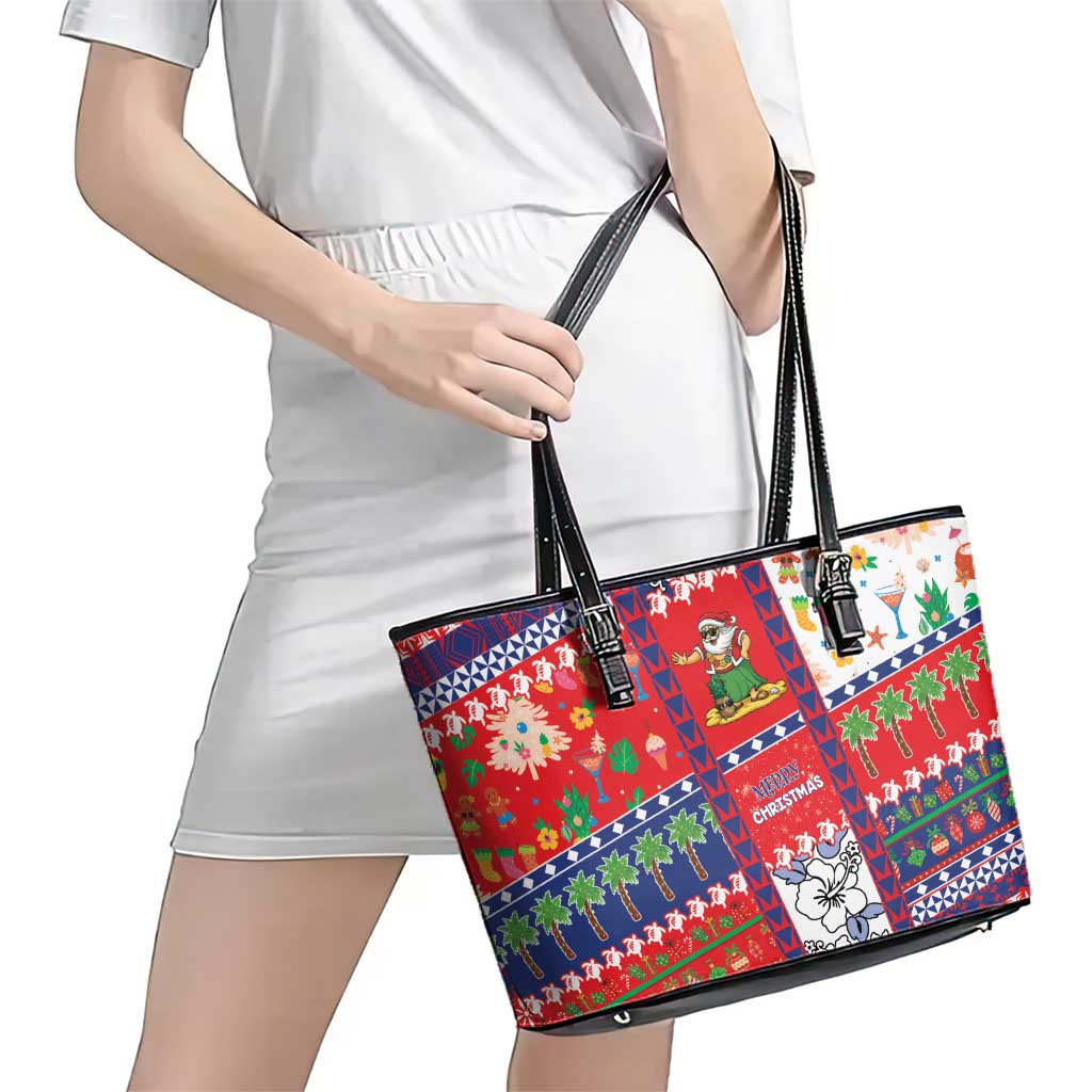 Wallis And Futuna Christmas Leather Tote Bag Festive Beach Vibes - Polynesian Pride