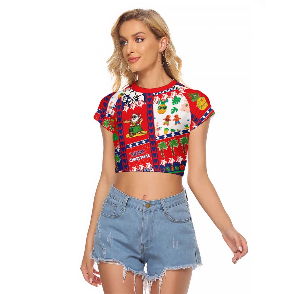 Wallis And Futuna Christmas Raglan Cropped T Shirt Festive Beach Vibes - Polynesian Pride