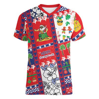 Wallis And Futuna Christmas Women V-Neck T-Shirt Festive Beach Vibes - Polynesian Pride