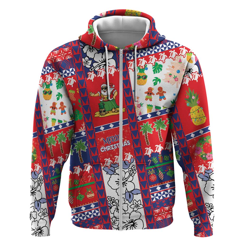 Wallis And Futuna Christmas Zip Hoodie Festive Beach Vibes LT05 Zip Hoodie Red - Polynesian Pride