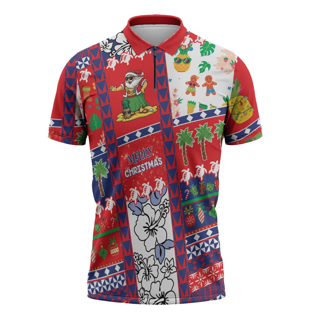 Wallis And Futuna Christmas Zipper Polo Shirt Festive Beach Vibes - Polynesian Pride