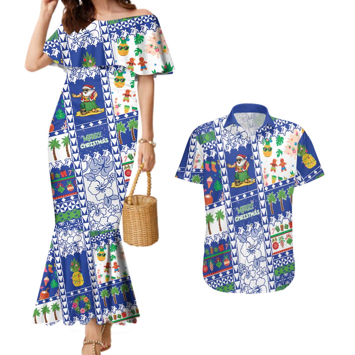 Northern Mariana Islands Christmas Couples Matching Mermaid Dress and Hawaiian Shirt Festive Beach Vibes - Polynesian Pride