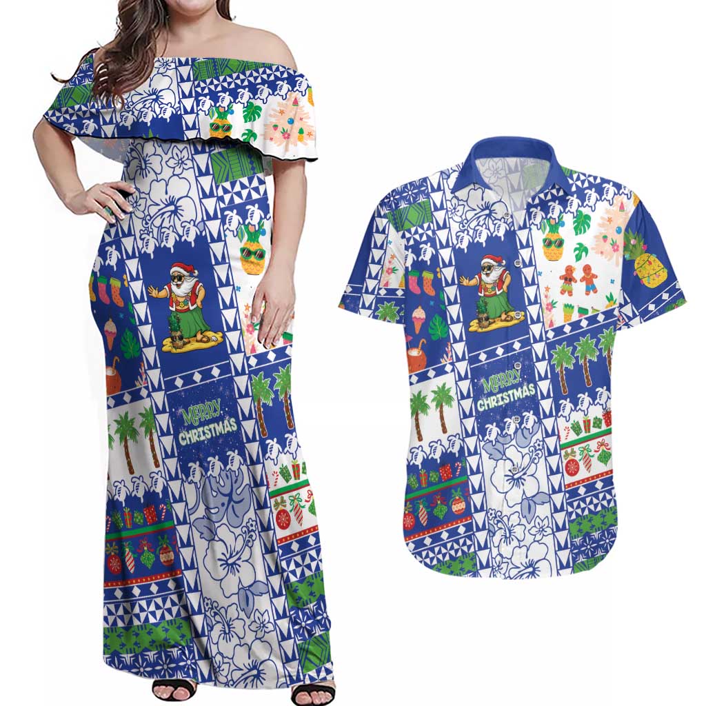 Northern Mariana Islands Christmas Couples Matching Off Shoulder Maxi Dress and Hawaiian Shirt Festive Beach Vibes - Polynesian Pride