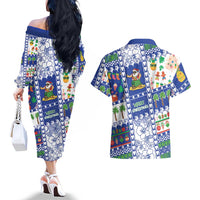 Northern Mariana Islands Christmas Couples Matching Off The Shoulder Long Sleeve Dress and Hawaiian Shirt Festive Beach Vibes LT05 - Polynesian Pride