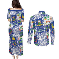 Northern Mariana Islands Christmas Couples Matching Puletasi and Long Sleeve Button Shirt Festive Beach Vibes - Polynesian Pride