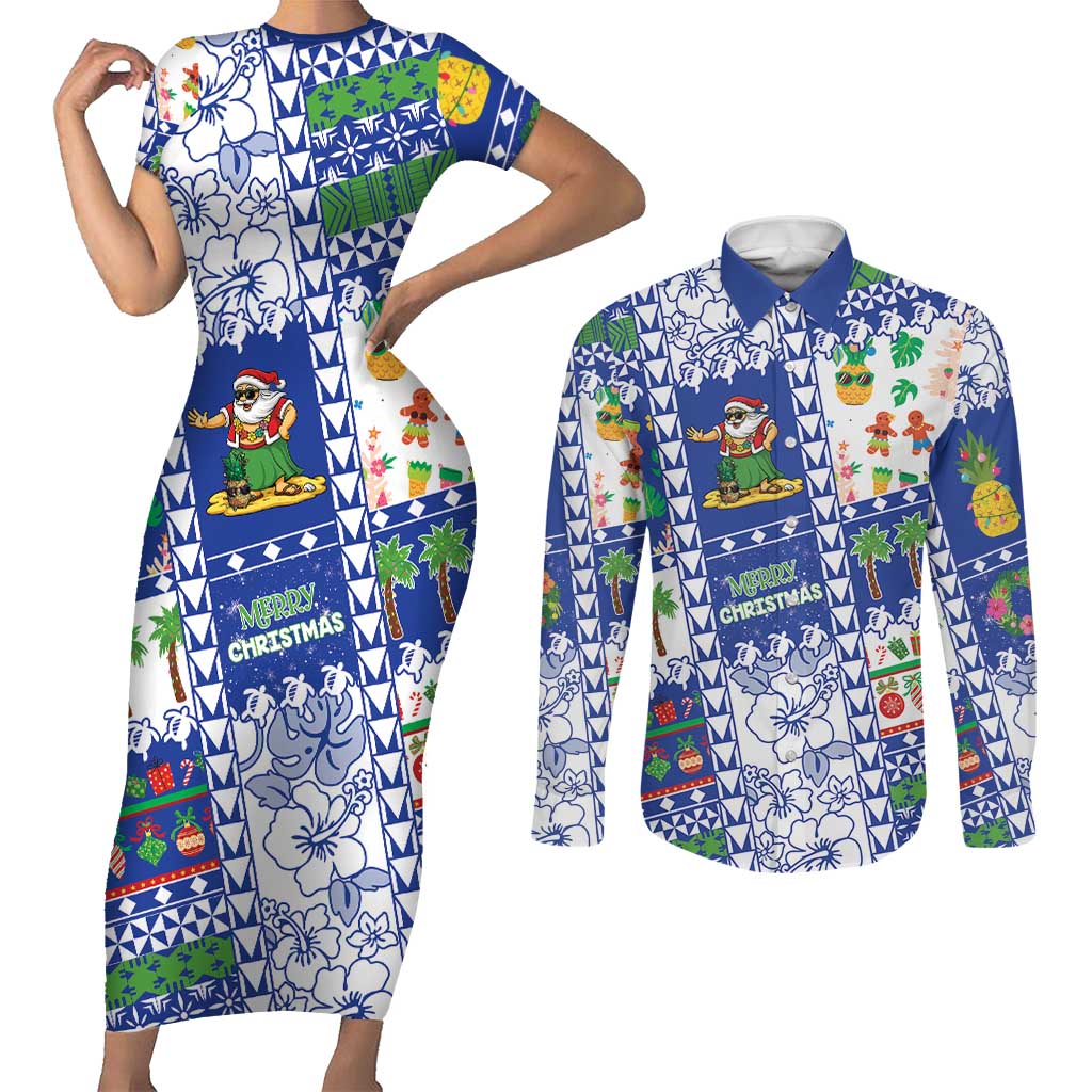 Northern Mariana Islands Christmas Couples Matching Short Sleeve Bodycon Dress and Long Sleeve Button Shirt Festive Beach Vibes - Polynesian Pride