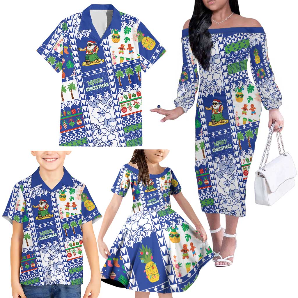 Northern Mariana Islands Christmas Family Matching Off The Shoulder Long Sleeve Dress and Hawaiian Shirt Festive Beach Vibes LT05 - Polynesian Pride