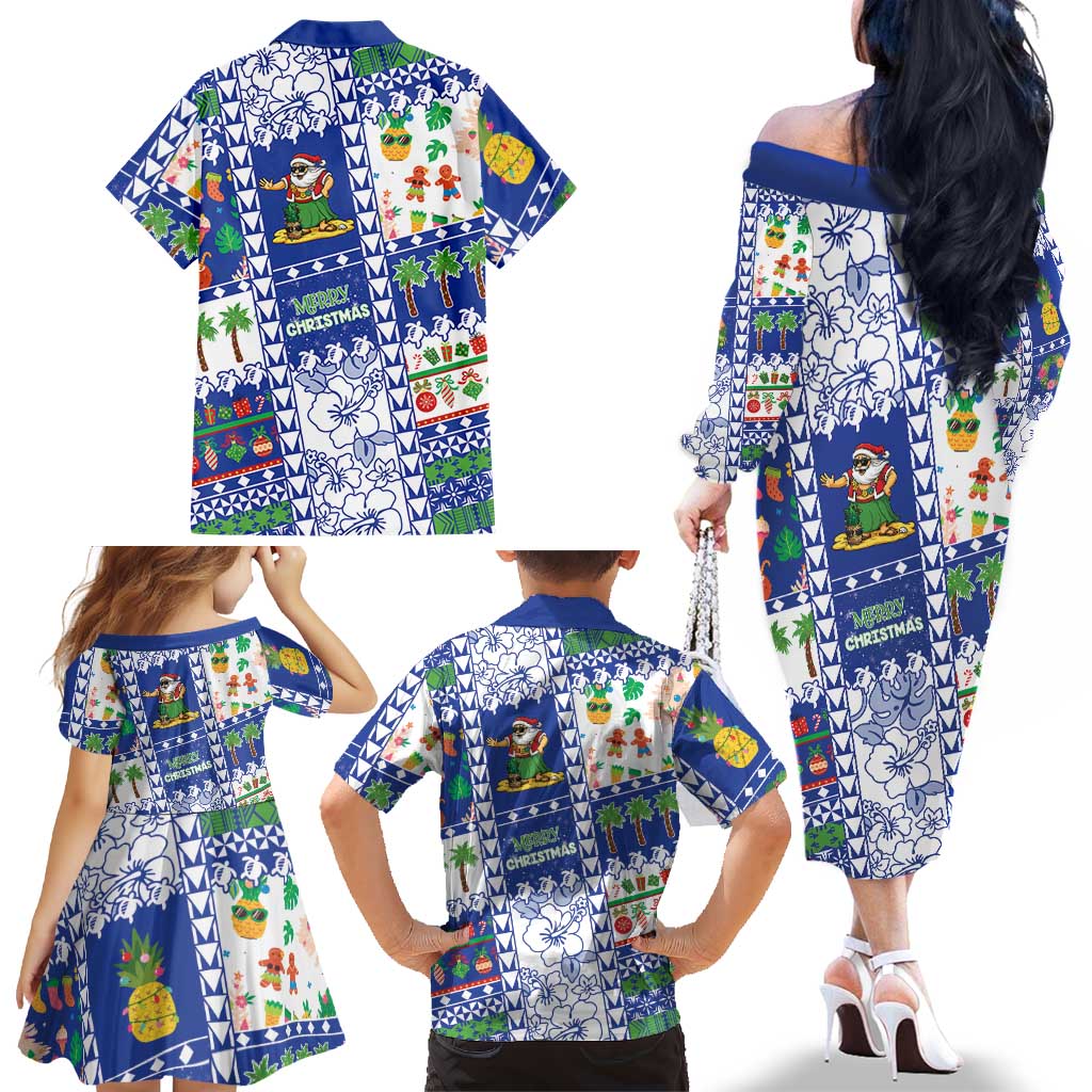 Northern Mariana Islands Christmas Family Matching Off The Shoulder Long Sleeve Dress and Hawaiian Shirt Festive Beach Vibes LT05 - Polynesian Pride