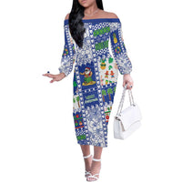 Northern Mariana Islands Christmas Family Matching Off The Shoulder Long Sleeve Dress and Hawaiian Shirt Festive Beach Vibes LT05 Mom's Dress Blue - Polynesian Pride