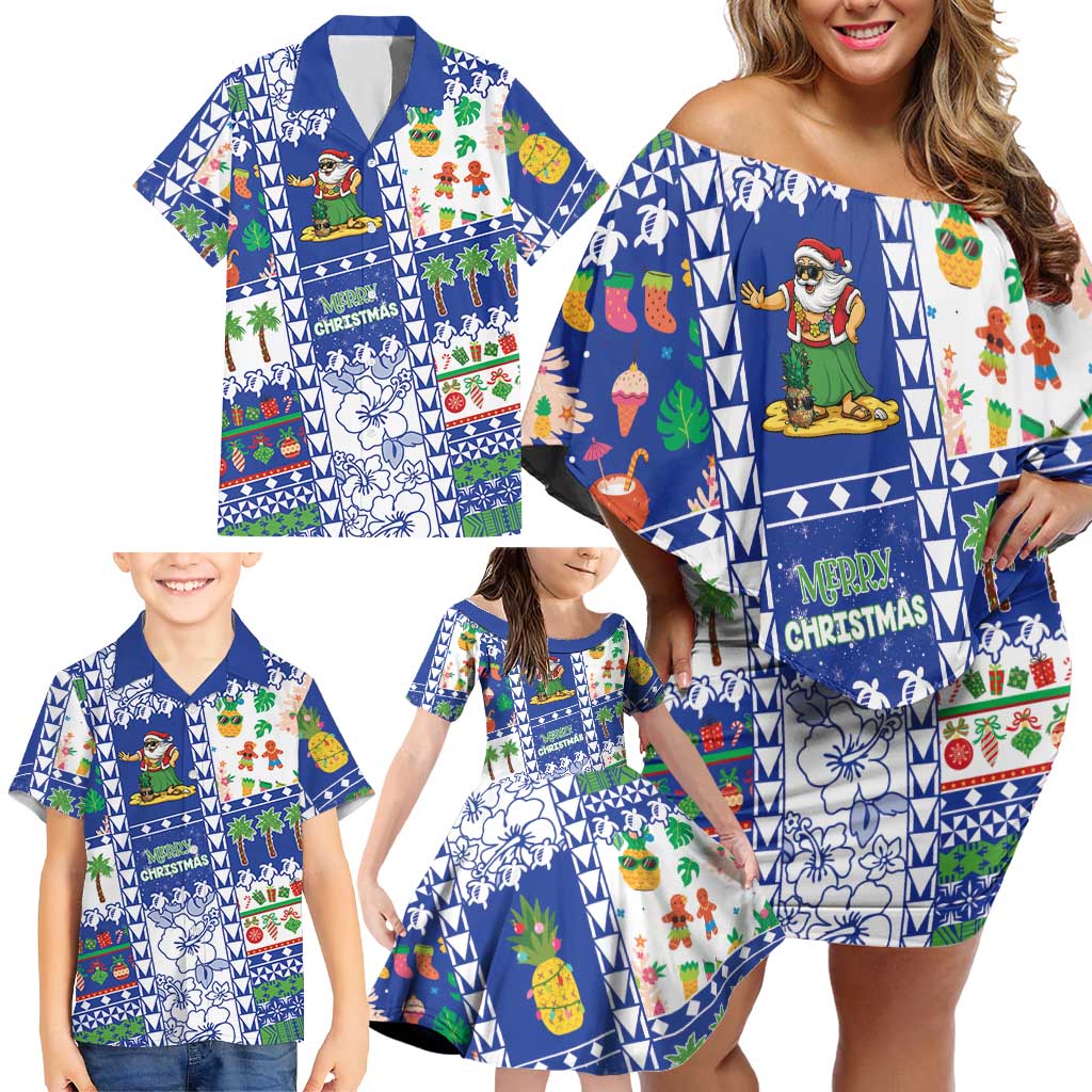 Northern Mariana Islands Christmas Family Matching Off Shoulder Short Dress and Hawaiian Shirt Festive Beach Vibes LT05 - Polynesian Pride