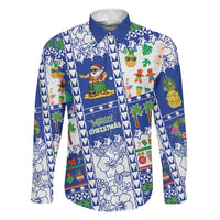 Northern Mariana Islands Christmas Family Matching Summer Maxi Dress and Hawaiian Shirt Festive Beach Vibes LT05 Dad's Shirt - Long Sleeve Blue - Polynesian Pride