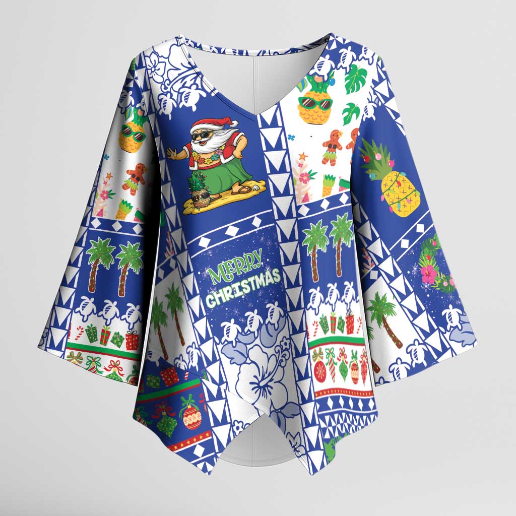 Northern Mariana Islands Christmas Kimono Sleeve Blouse Festive Beach Vibes LT05 Female Blue - Polynesian Pride