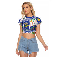 Northern Mariana Islands Christmas Raglan Cropped T Shirt Festive Beach Vibes - Polynesian Pride