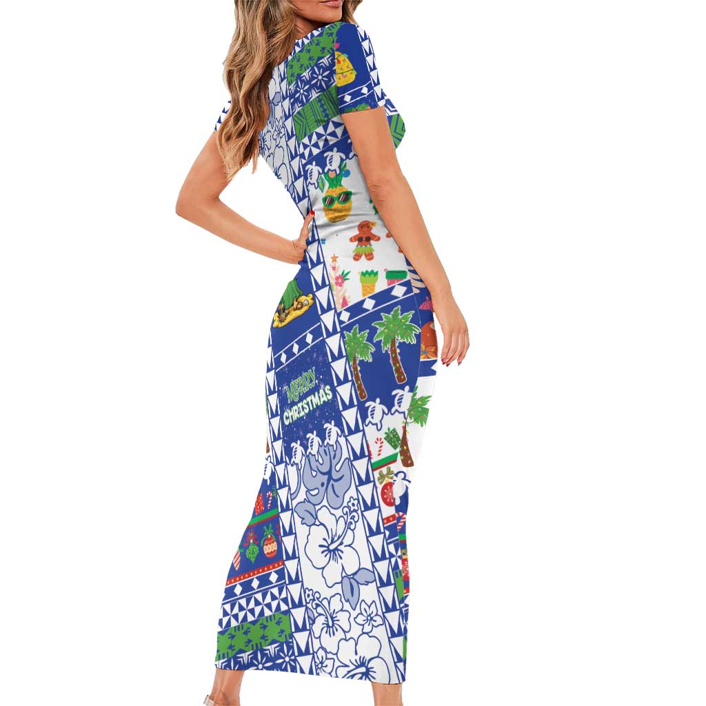 Northern Mariana Islands Christmas Short Sleeve Bodycon Dress Festive Beach Vibes - Polynesian Pride