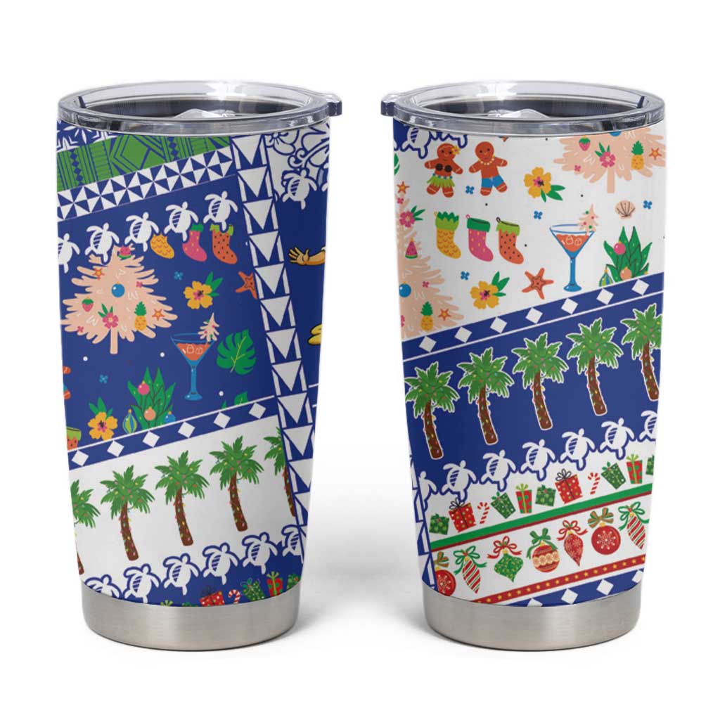 Northern Mariana Islands Christmas Tumbler Cup Festive Beach Vibes LT05 Blue - Polynesian Pride