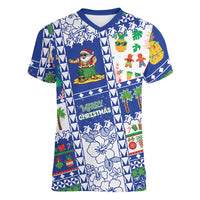 Northern Mariana Islands Christmas Women V-Neck T-Shirt Festive Beach Vibes - Polynesian Pride