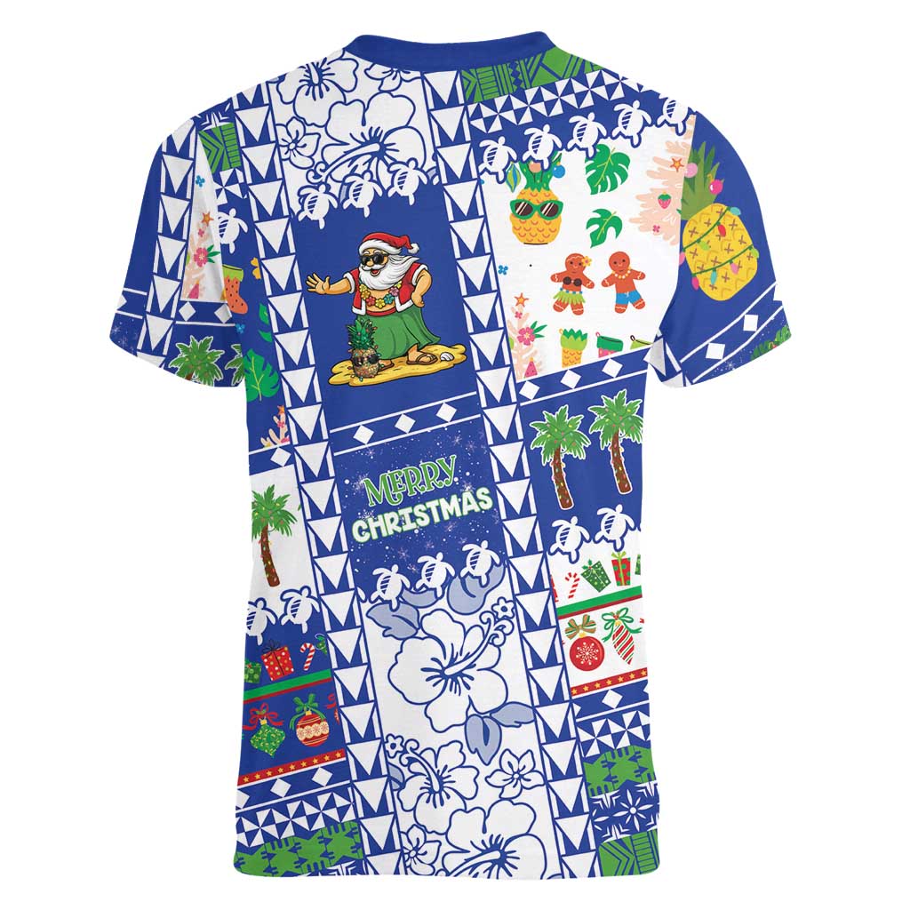 Northern Mariana Islands Christmas Women V-Neck T-Shirt Festive Beach Vibes - Polynesian Pride