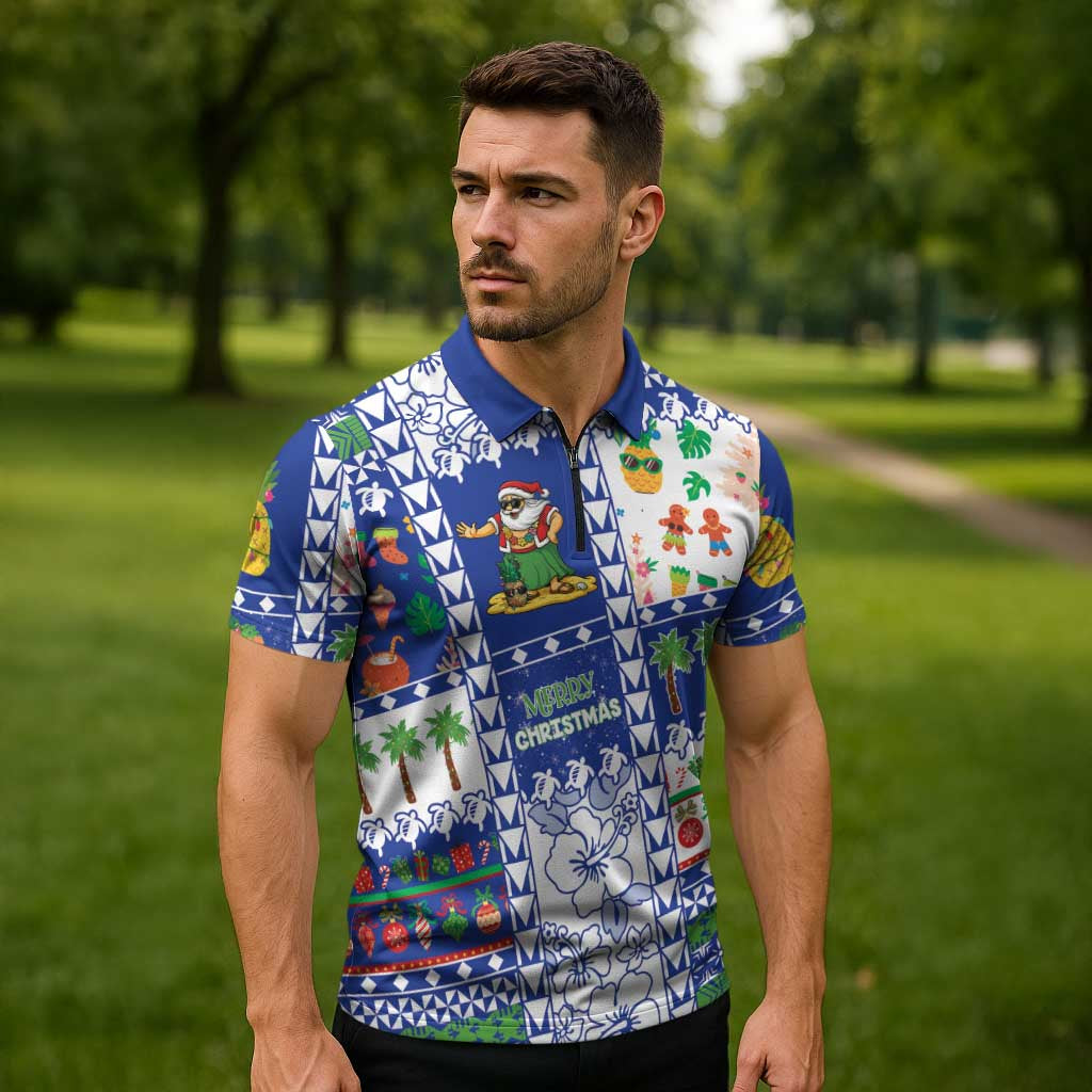 Northern Mariana Islands Christmas Zipper Polo Shirt Festive Beach Vibes - Polynesian Pride