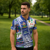 Northern Mariana Islands Christmas Zipper Polo Shirt Festive Beach Vibes - Polynesian Pride