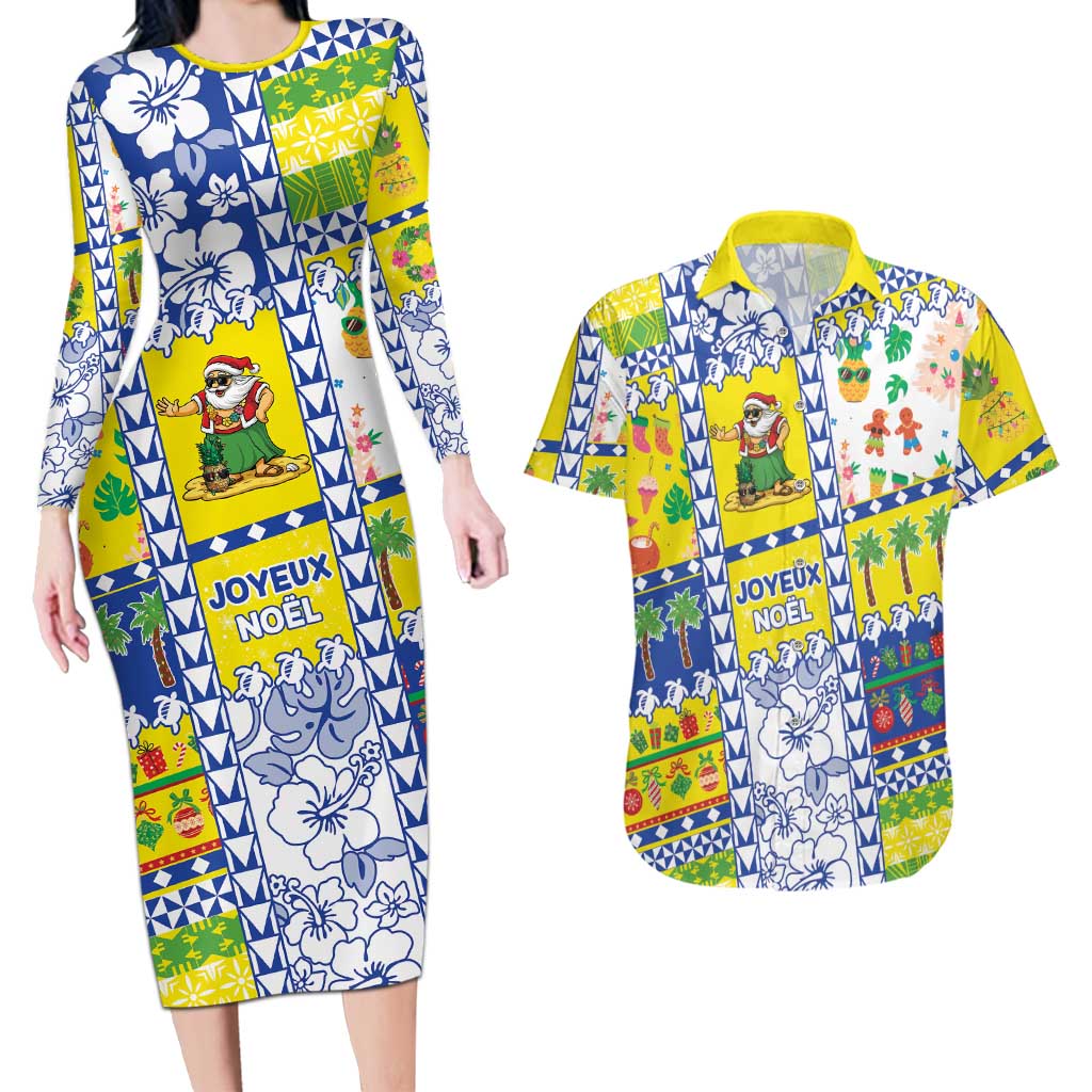 New Caledonia Christmas Couples Matching Long Sleeve Bodycon Dress and Hawaiian Shirt Festive Beach Vibes - Polynesian Pride